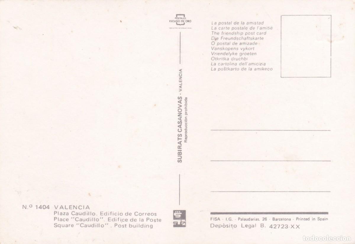 Postales: VALENCIA. PLAZA CAUDILLO. EDIFICIO DE CORREOS (1977) - Foto 2