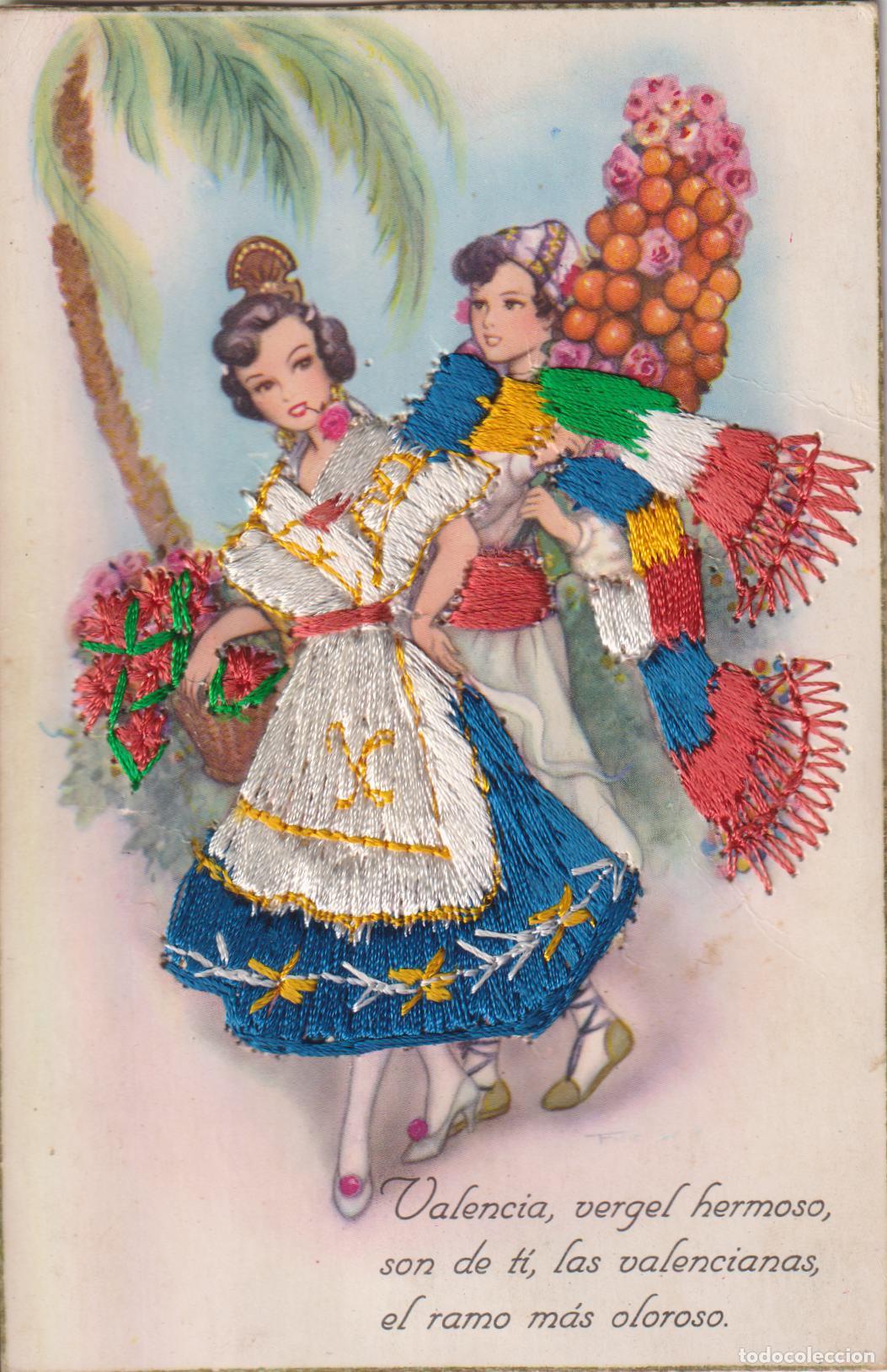Postales: POSTAL CON BORDADOS - VALENCIA VERGEL HERMOSO - J.DURA VELASCO - ESCRITA 1961