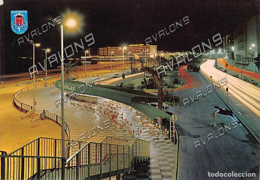 Postales: Playa del Postiguel, vista nocturna (Alicante) - Sin Circular - A&ntilde;os 70