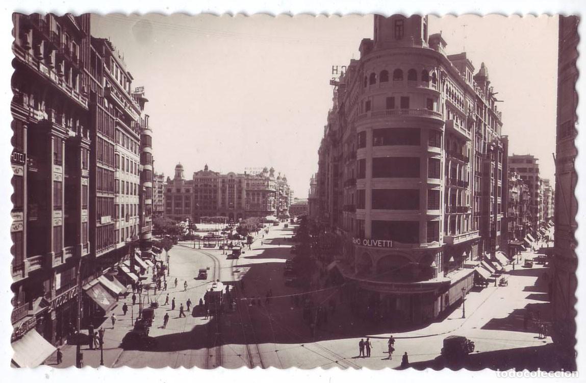 Postales: Valencia: Plaza del Caudillo y Calle San Vicente. Ed. JDP. Escrita / No circulada (A&ntilde;os 50)