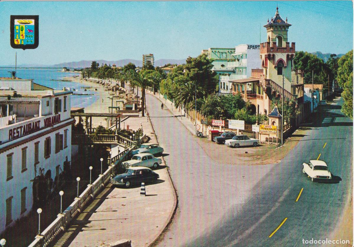 Postales: BENICASIM (CASTELLON) PASEO DE LAS VILLAS Y CRTA. DE CASTELL&Oacute;N - ESCUDO DE ORO N&ordm;3 - S/C