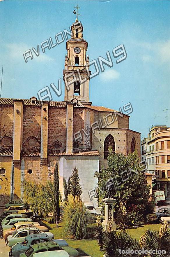 Postales: Pl. del Caudillo y Colegiata de Gand&iacute;a (Valencia) - Sin Circular - A&ntilde;os 60 - Con coches de la &eacute;poca