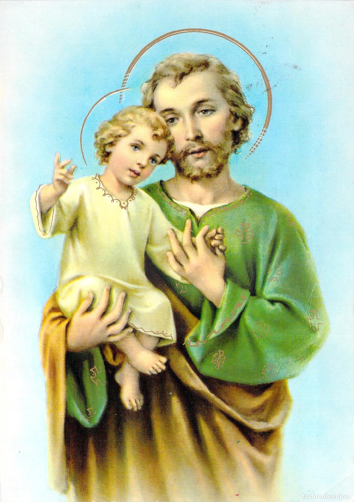 Postales: Postal religiosa de San Jos&eacute; con el Ni&ntilde;o Jes&uacute;s