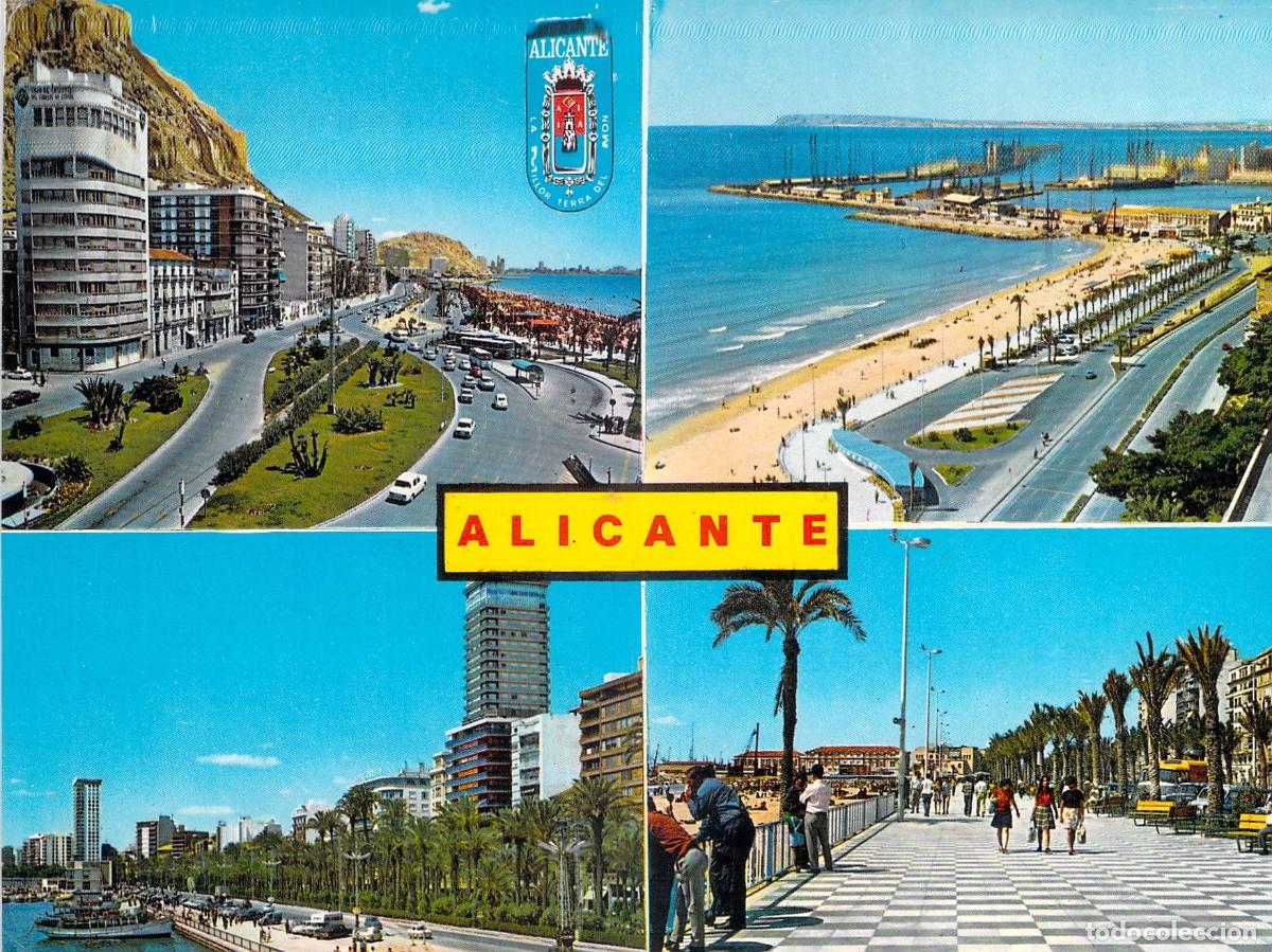 Postales: Postal de Alicante, vistas de la costa y el paseo mar&iacute;timo