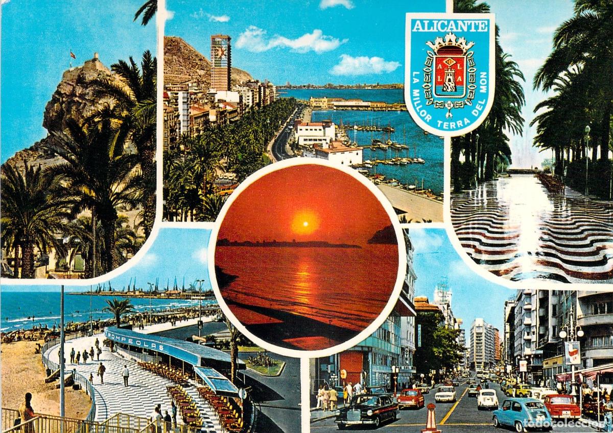 Postales: Postal de Alicante con Vistas Varias y Atardecer