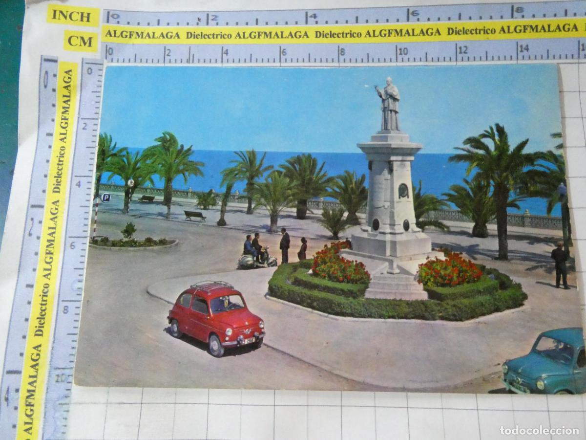 Postales: POSTAL DE CASTELL&Oacute;N. A&Ntilde;O 1964. VINAROZ PASEO DEL GENERAL&Iacute;SIMO MONUMENTO COSTA Y BORRAS SEAT 600 3129