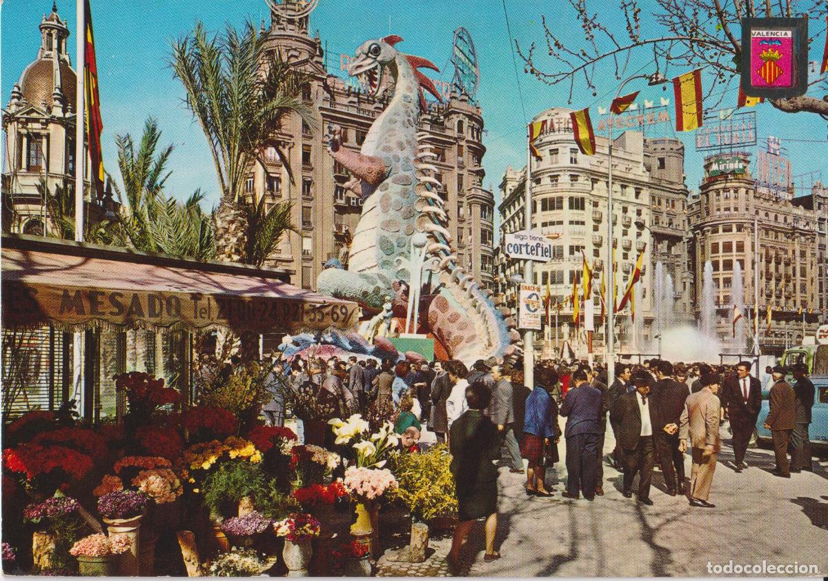 Postales: VALENCIA, PLAZA DEL CAUDILLO EN FALLAS &ndash; ESCUDO DE ORO N&ordm;1044 &ndash; S/C