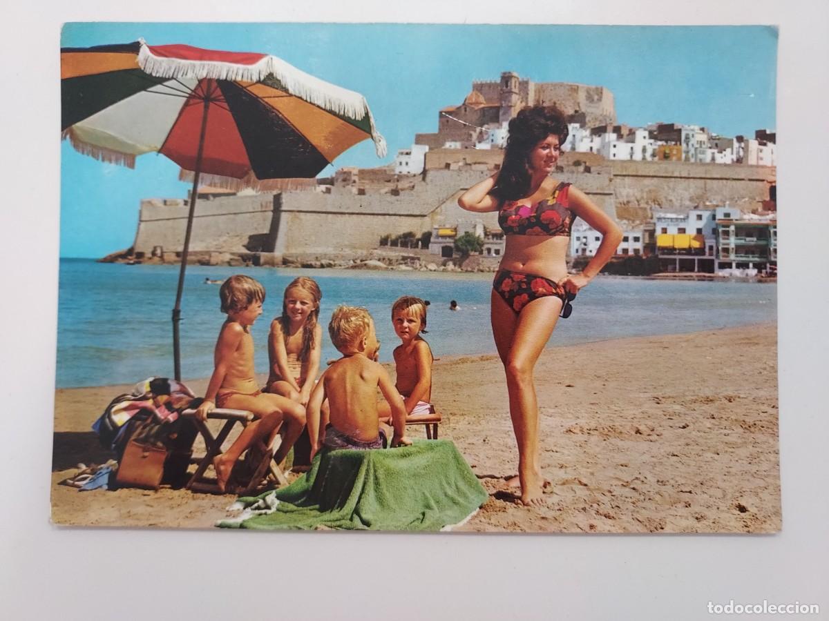 Postales: POSTAL PE&Ntilde;ISCOLA VISTA PARCIAL DE LA PLAYA. 1965. SIN CIRCULAR. CASTELLON. FAMILIA NI&Ntilde;OS 108 CASTELL