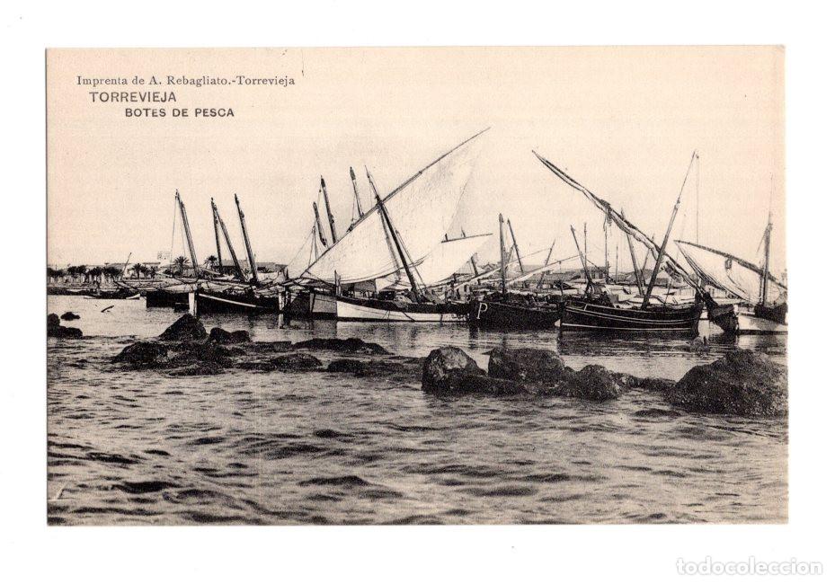 Postais: TORREVIEJA.(ALICANTE).- BOTES DE PESCA. IMPRENTA DE A.REBAGLIATO.