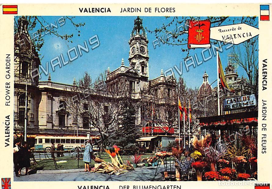 Postales: Plaza del Caudillo, puesto de flores y Ayuntamiento (Valencia) - Sin Circular - A&ntilde;os 60