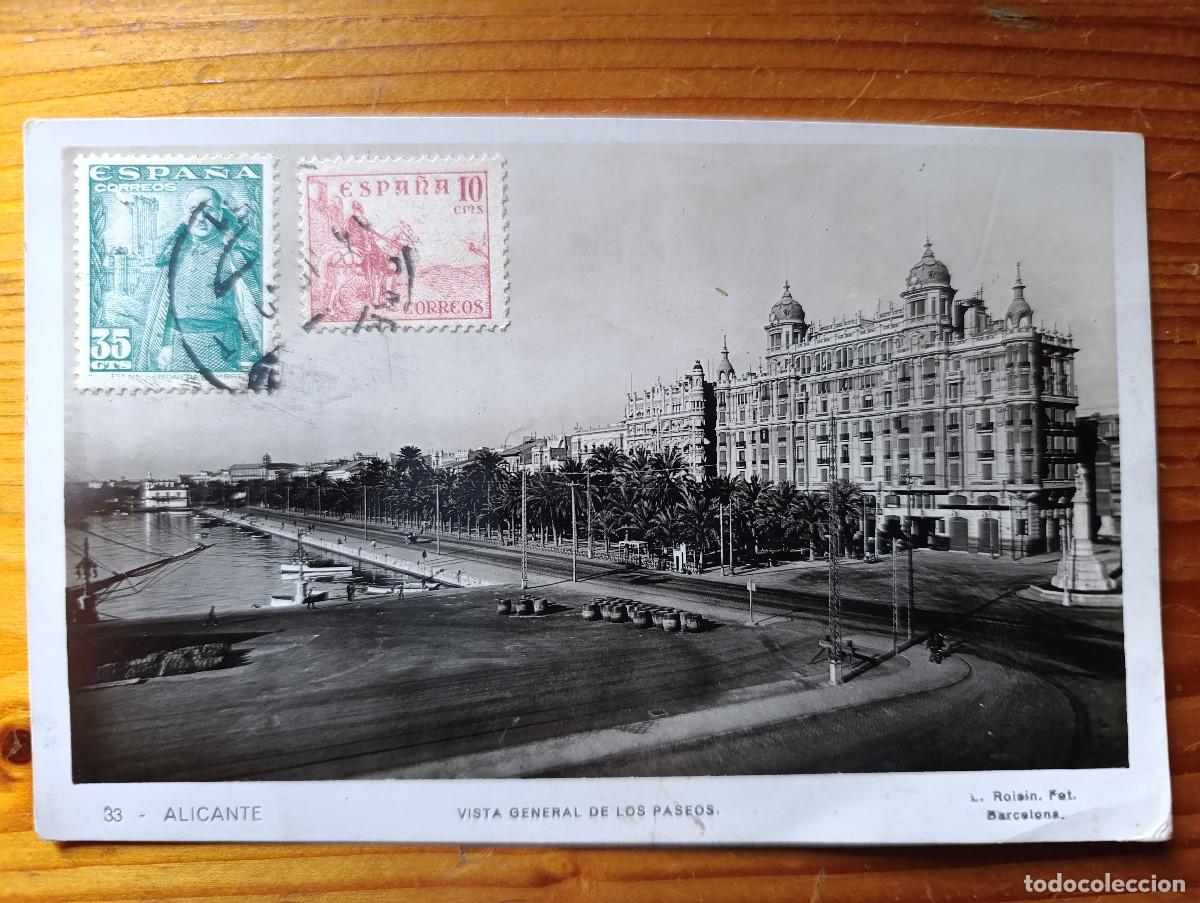 Postales: 33 ALICANTE-VISTA GENERAL DE LOS PASEOS-ED. ROISIN. MANUSCRITA Y FIRMADA POR EMILIO ESCUA&Iacute;N S&Aacute;NCHEZ