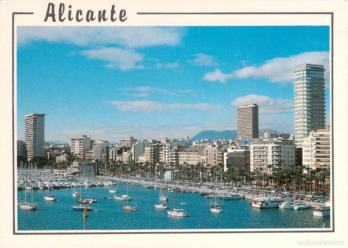 Postales: Postal de vista parcial del puerto y la ciudad de Alicante