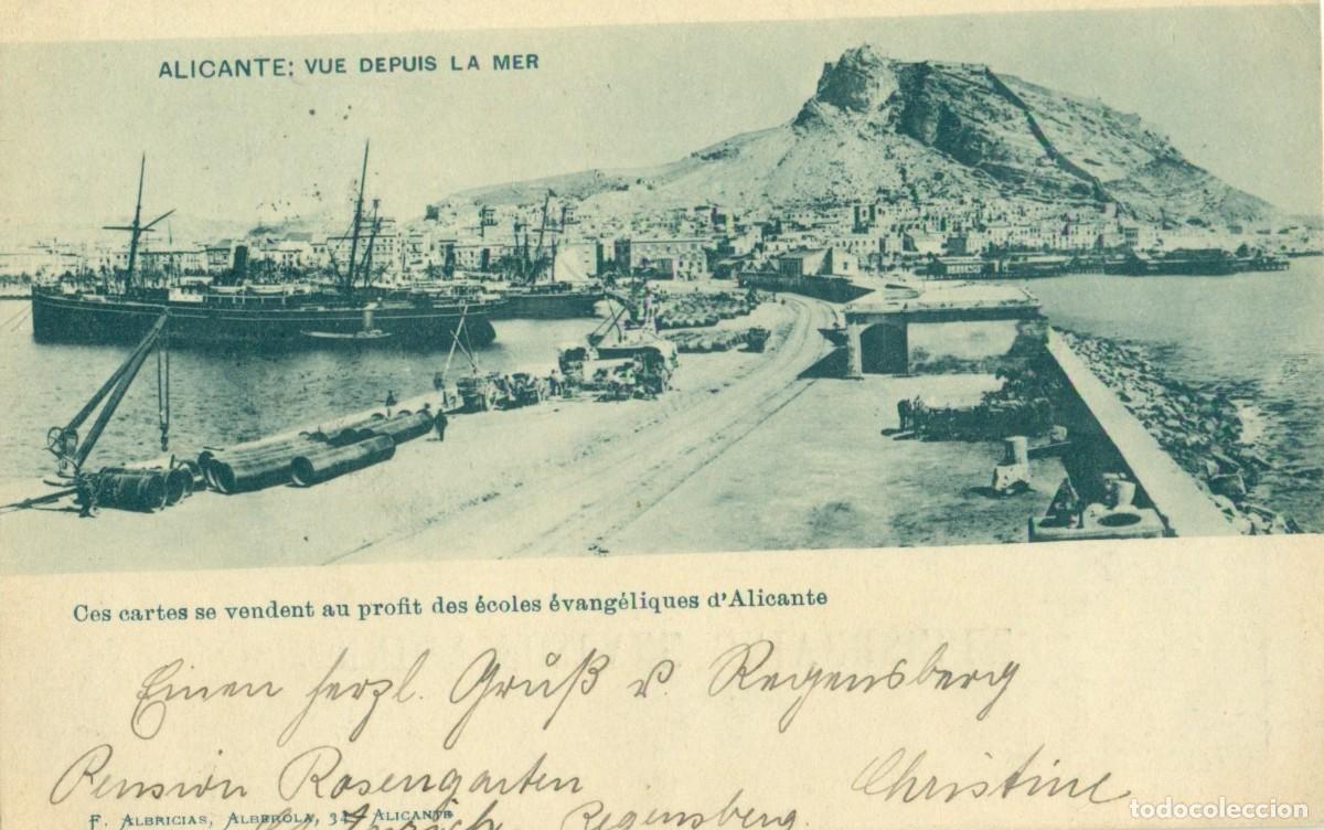 Postales: ALICANTE VISTA DESDE EL MAR. POSTAL FRANCESA. CIRCULADA EN 1902. MUY RARA