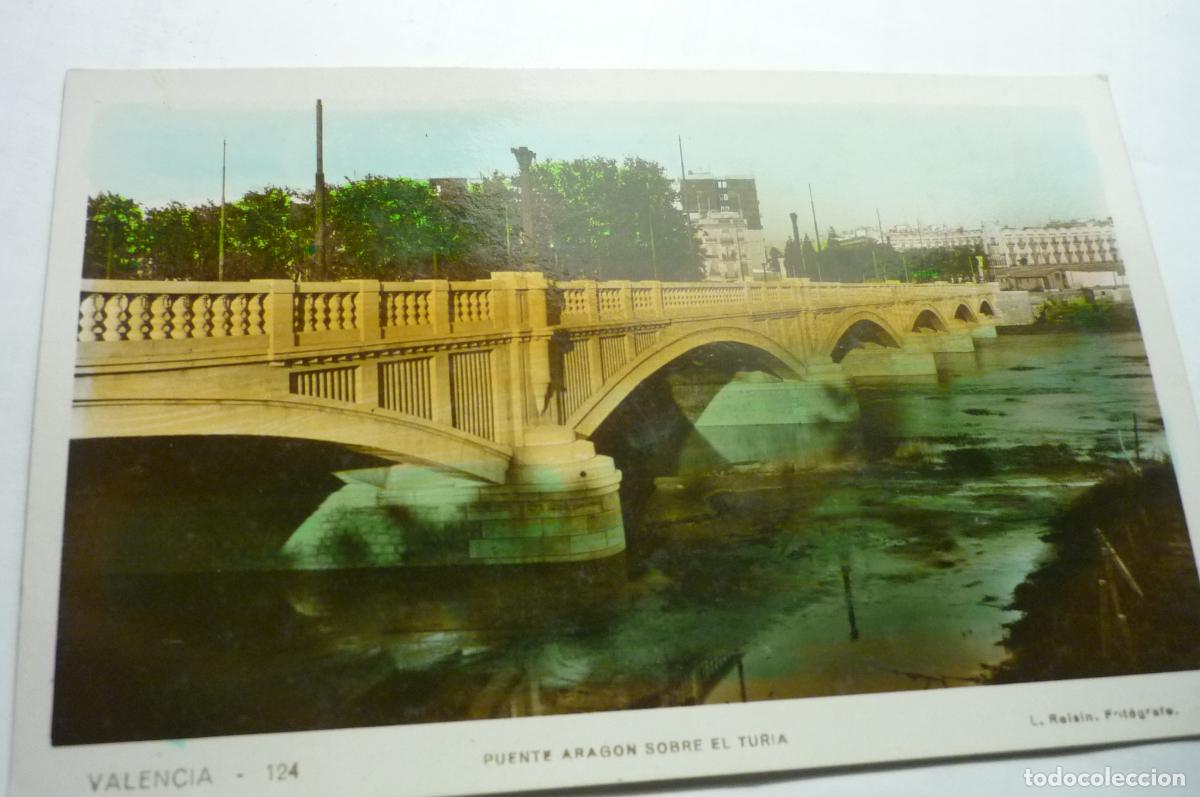 Postales: postal valencia puente aragon sobre turia coloreada-roisin