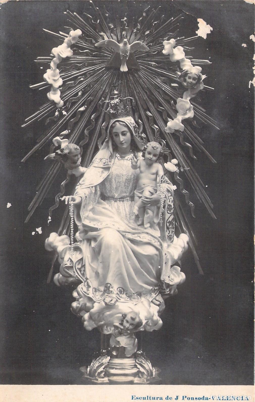 Postales: Postal de escultura religiosa de la Virgen y el Ni&ntilde;o de Valencia