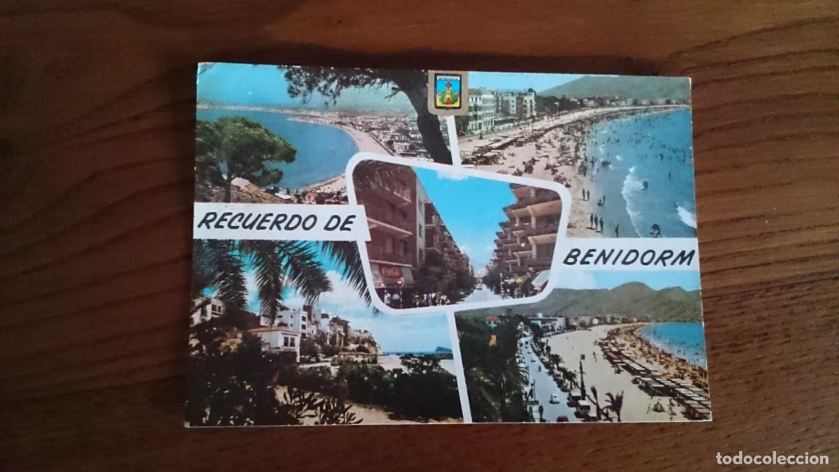 Postales: TARJETA POSTAL BENIDORM DIFERENTES VISTAS ALICANTE - CIRCULADA ESCRITA A&Ntilde;O 66