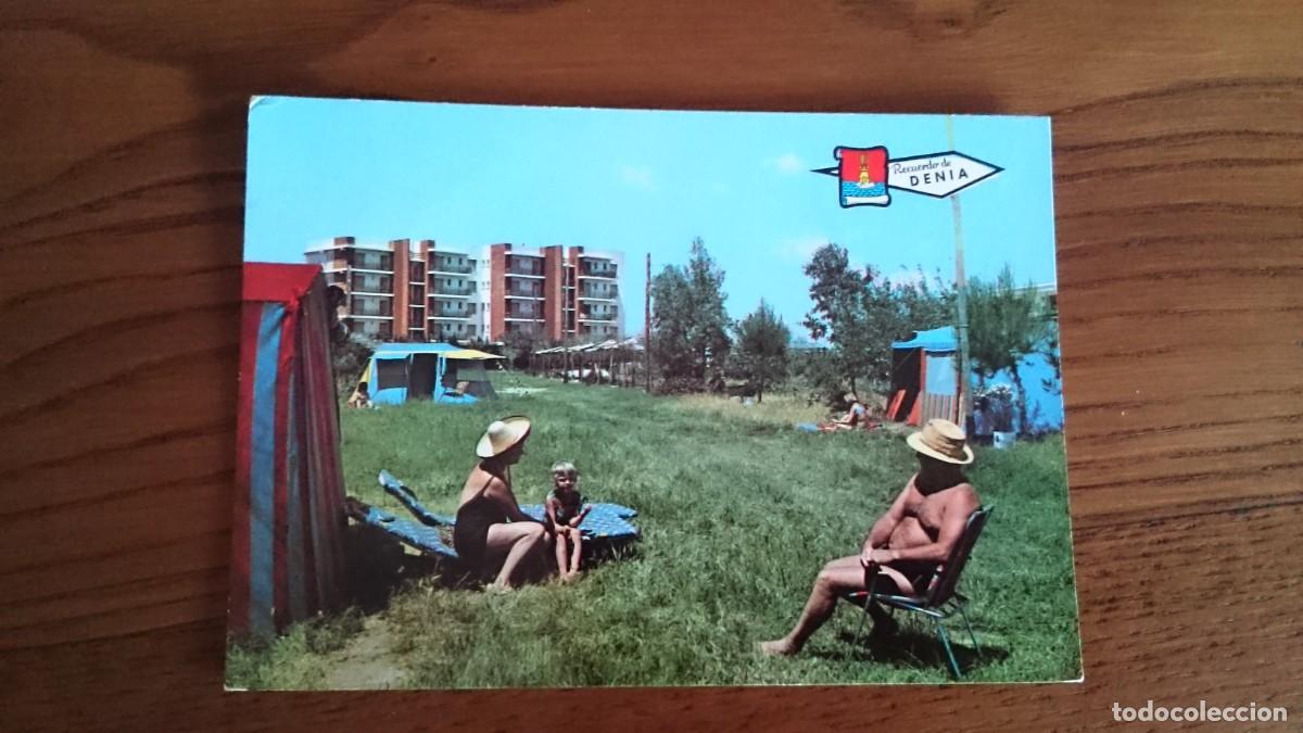 Postales: TARJETA POSTAL DENIA CAMPING LAS MARINAS - NO CIRCULADA, ESCRITA A&Ntilde;O 69