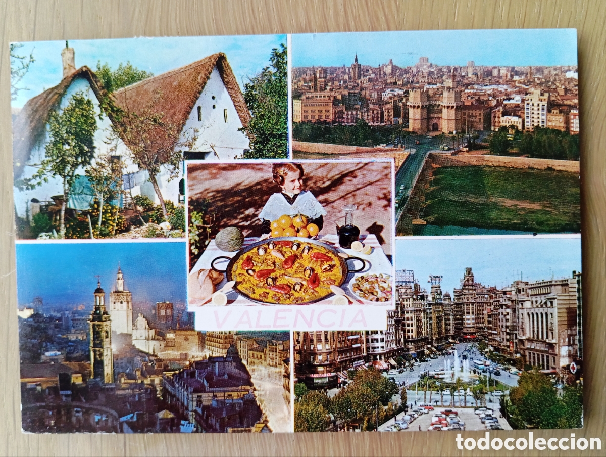 Postales: POSTAL VALENCIA PAELLA MULTIVISTAS BARRACA TORRES DE SERRANO ARRIBAS 2131 A&Ntilde;O 1969 CIRCULADA EN 1970