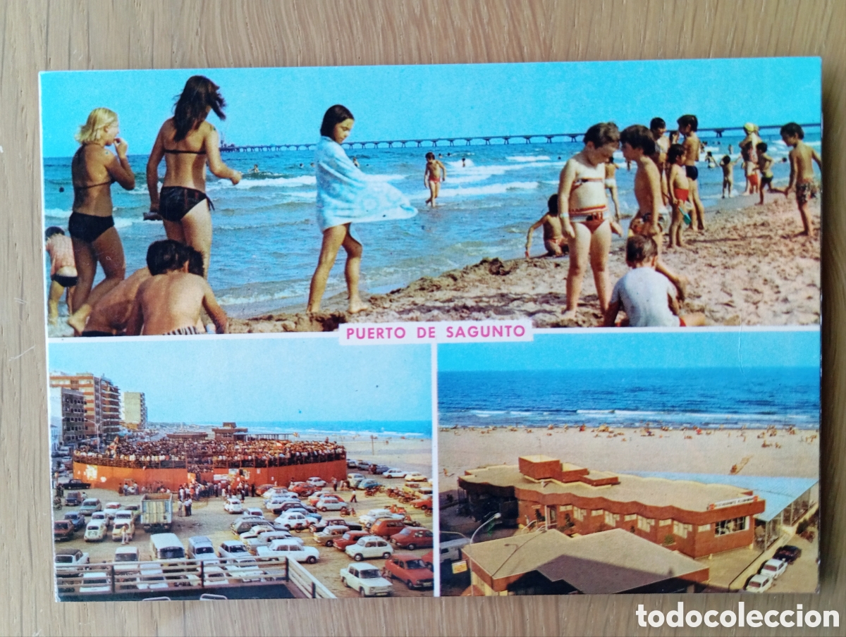 Postales: POSTAL PUERTO DE SAGUNTO VALENCIA PERGAMINO 3982 PLAYA PLAZA DE TOROS ESCRITA EN 1979