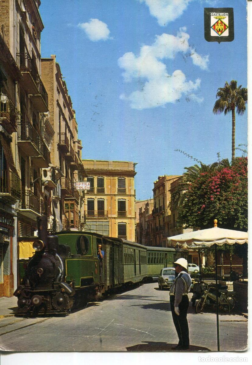Postales: CASTELLON DE LA PLANA -FERROCARRIL-PLAZA DE LA PAZ- A&Ntilde;OS 60
