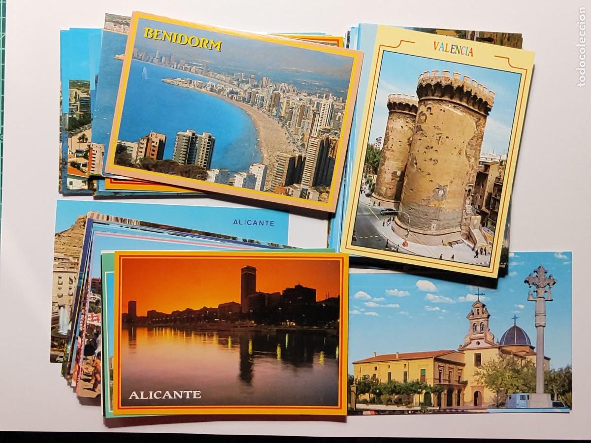 Postales: Lote 56 postales COMUNIDAD VALENCIANA, VALENCIA, ALICANTE, CASTELL&Oacute;N, BENIDORM, Tabernes, playa, Etc