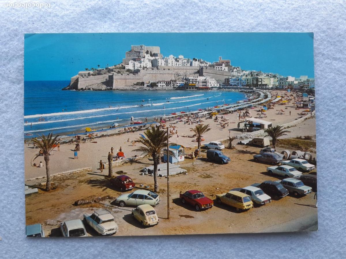 Postkarten: Pe&ntilde;&iacute;scola. Castell&oacute;n. Playa y Castillo. Franqueada en 1981.