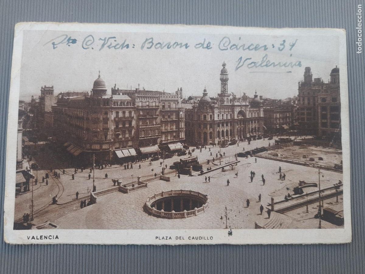 Postales: Postal valencia -plaza del caudillo, jdp circulada 1948