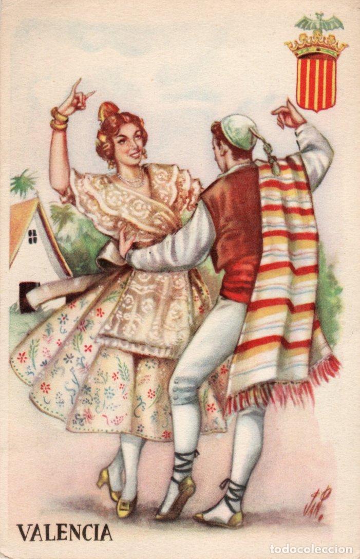 Cartoline: POSTAL VALENCIA - PAREJA BAILANDO CON EL TIPICO TRAJE REGIONAL - ARRIBA ESCUDO - POSTALES BEA