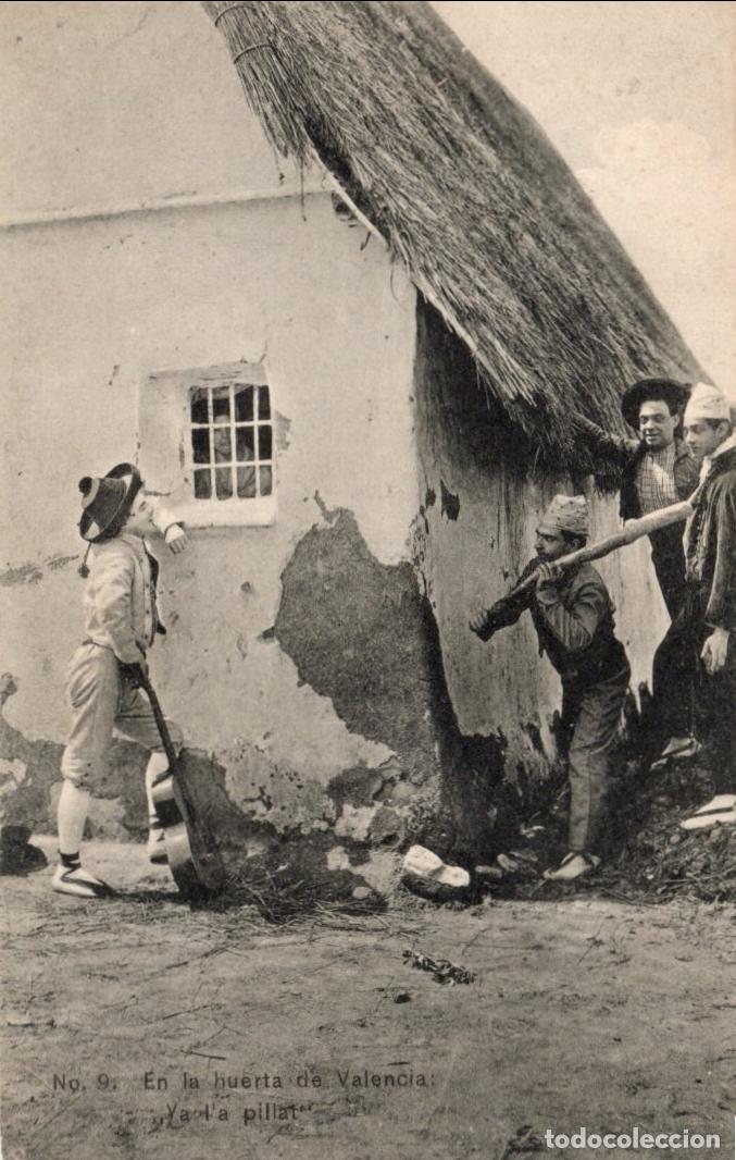 Cartoline: BONITA POSTAL - EN LA HUERTA DE VALENCIA - YA L`A PILLAT - COLECCION E.BORT