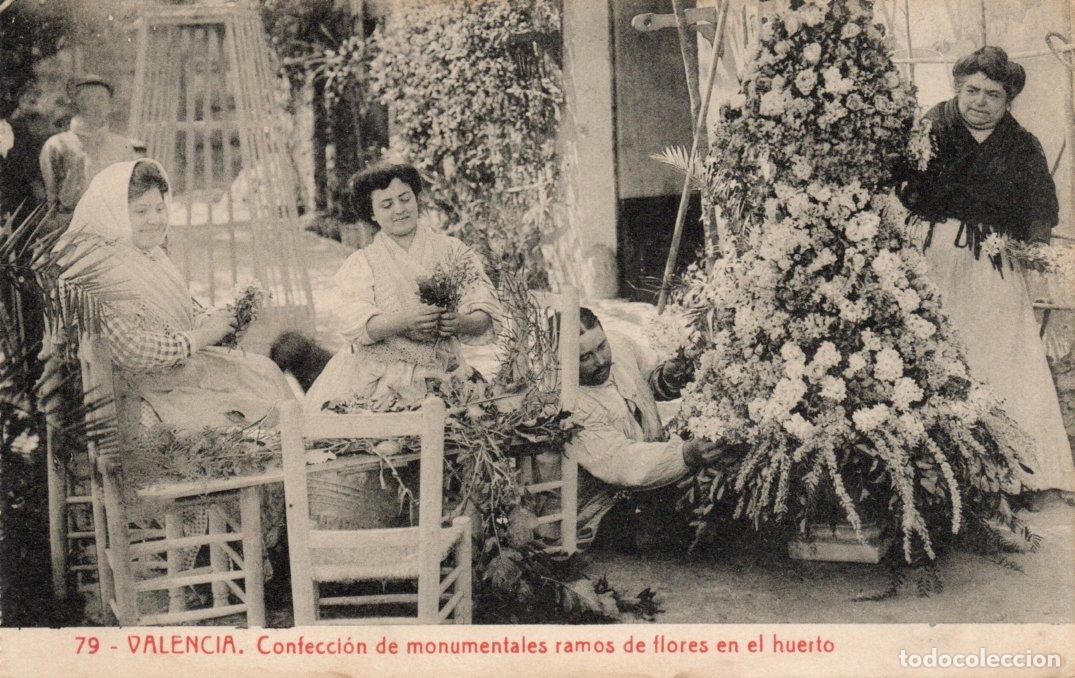 Cartes Postales: POSTAL VALENCIA - CONFECCION DE MONUMENTALES RAMOS DE FLORES EN EL HUERTO - FOTOTIPIA THOMAS