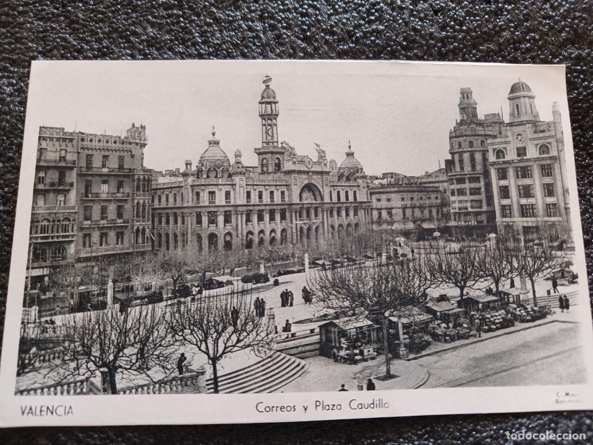 Postales: VALENCIA, CORREOS Y PLAZA CAUDILLO, ED. C. MAURI, escrita 1956
