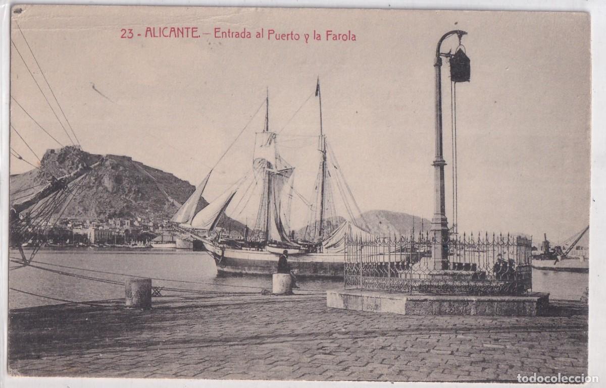 Postais: 23 Alicante Entrada al Puerto y la Farola. La Ciudad de Roma. Escrita. Sin circular.