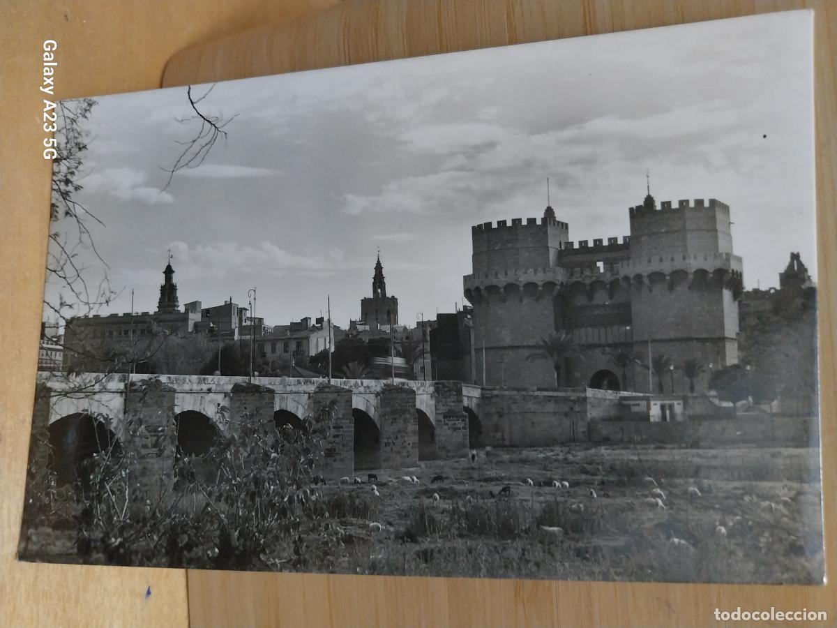 Postales: VALENCIA PUENTE TORRES DE SERRANOS ED JDP 312 CIRCULADA A&Ntilde;O 1958 LECHO RIO OVEJAS