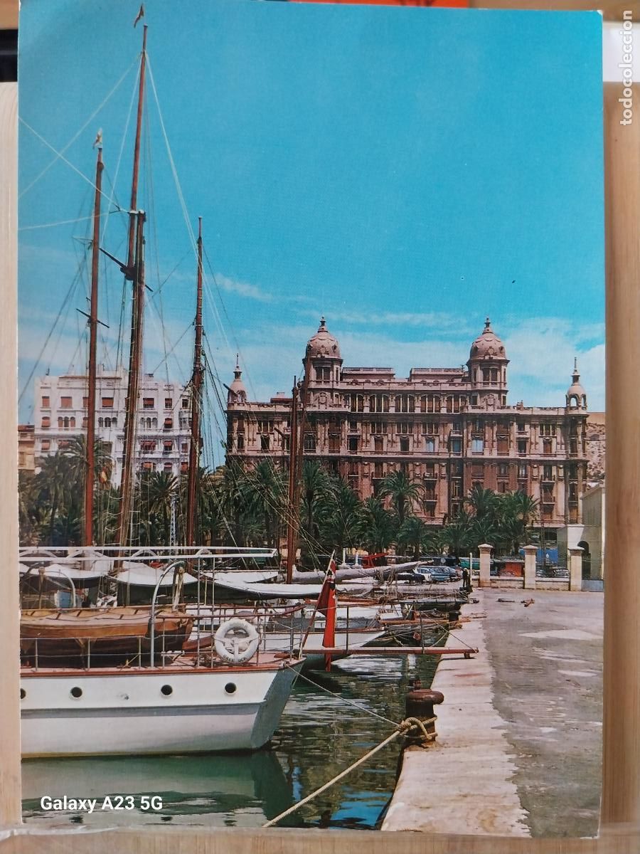 Postales: PALACIO CARBONELL PUERTO ALICANTE ED GARRABELLA 4 CIRCULADA A&Ntilde;O 1964 VELEROS COCHES CLASICOS