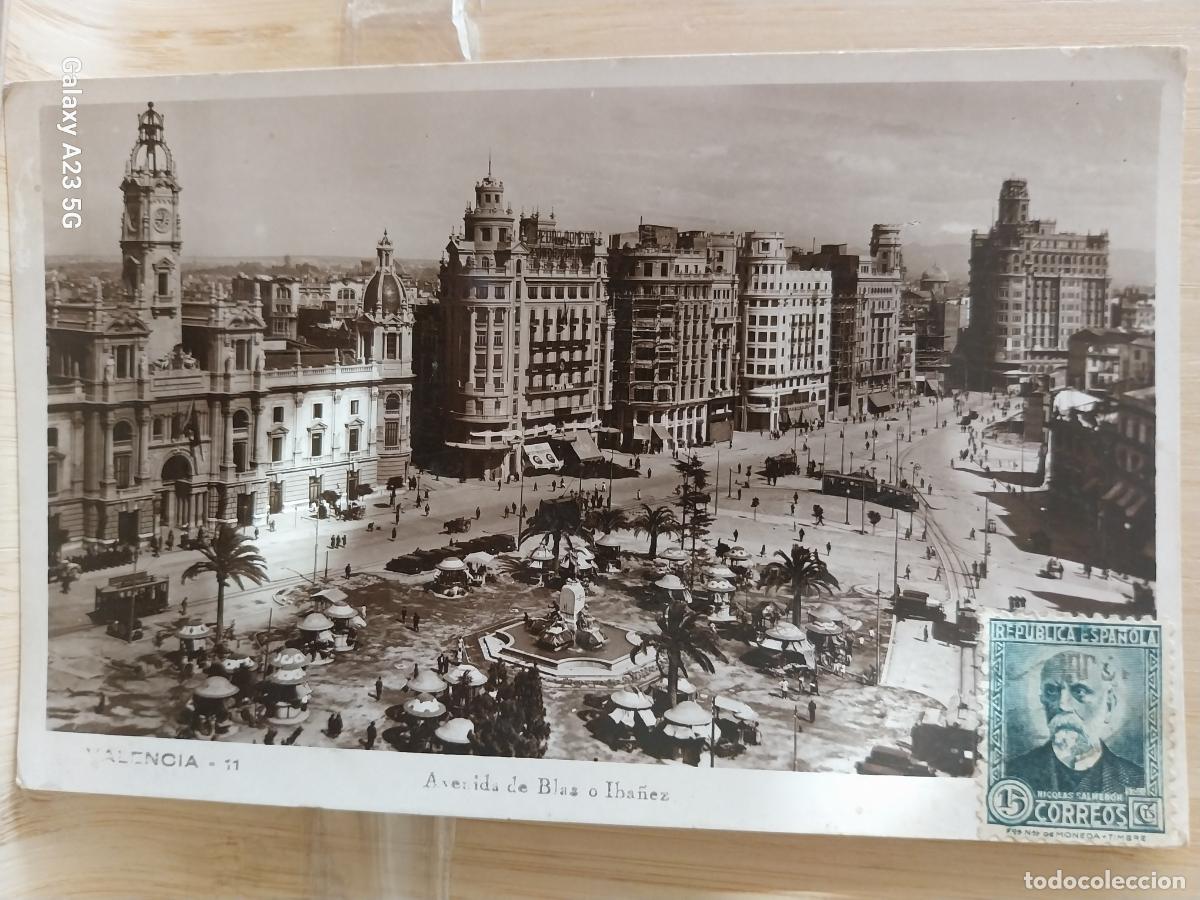 Postales: AVENIDA DE BLAS O IBA&Ntilde;EZ A&Ntilde;O 1932 VALENCIA 11 REPUBLICA SELLO SALMERON 15 CTS VERDE ESCRITA