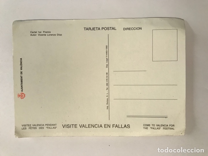 Postales: FALLAS DE VALENCIA. Postal Turismo (a.1993) - Foto 2