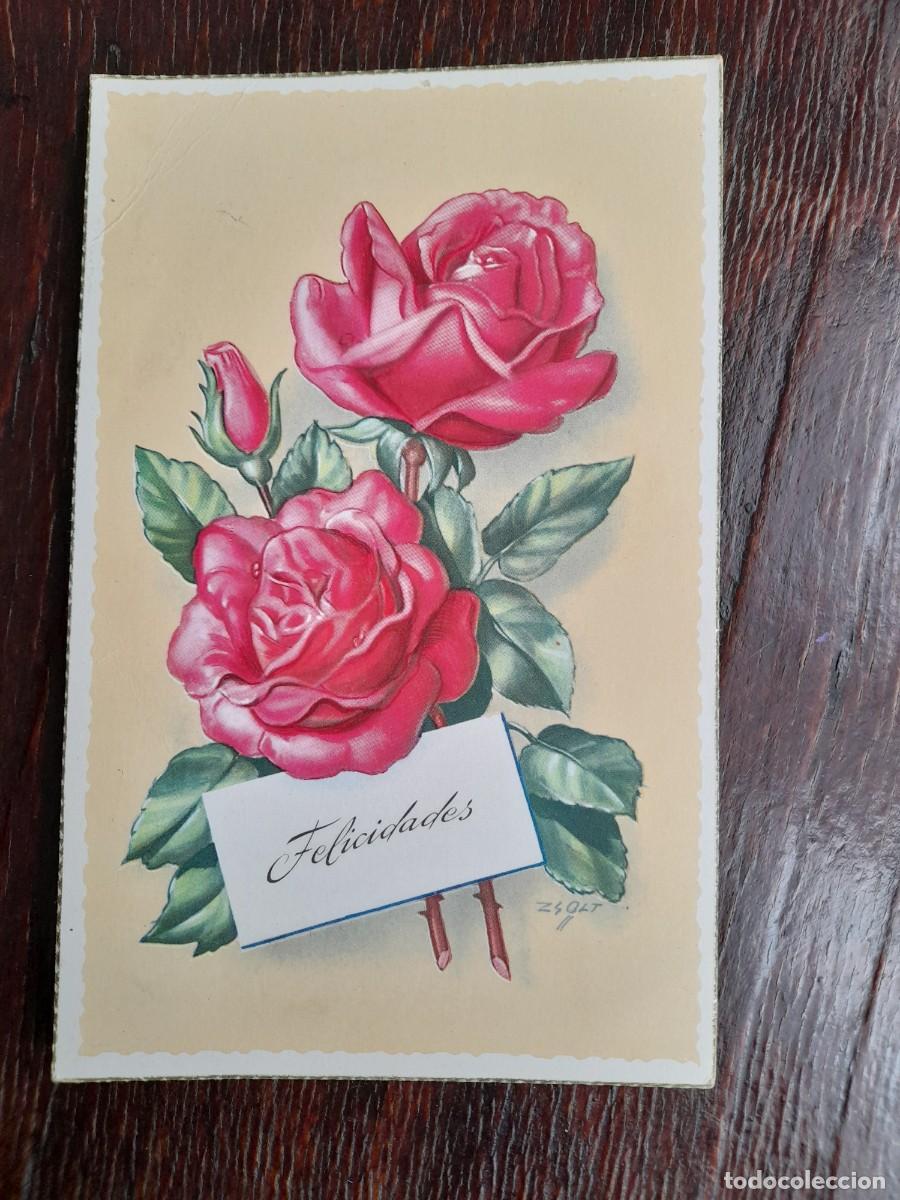 Postales: Felicidades con dos rosas 1960 - Foto 1