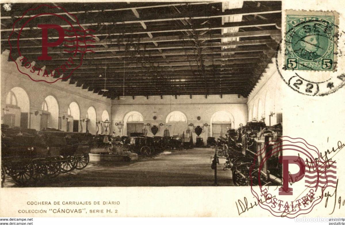 Postales: COCHERA DE CARRUAJES DE DIARIO - COLECCION C&Aacute;NOVAS