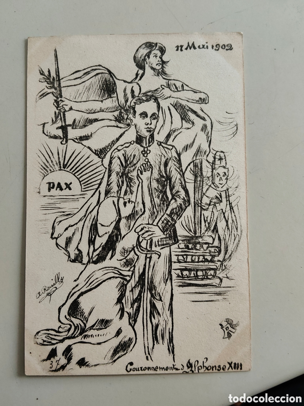 Postales: Tarjeta postal conmemorativa coronaci&oacute;n Alfonso XIII rey d Espa&ntilde;a a&ntilde;o 1902 dorso sin dividir.