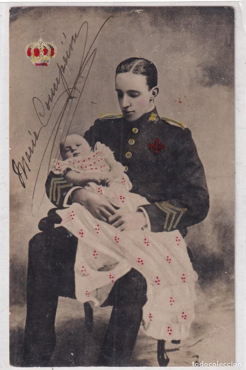 Postales: Postal Rey Alfonso XIII con su primog&eacute;nito. Circulada en 1907 enviada a Arenys de mar.