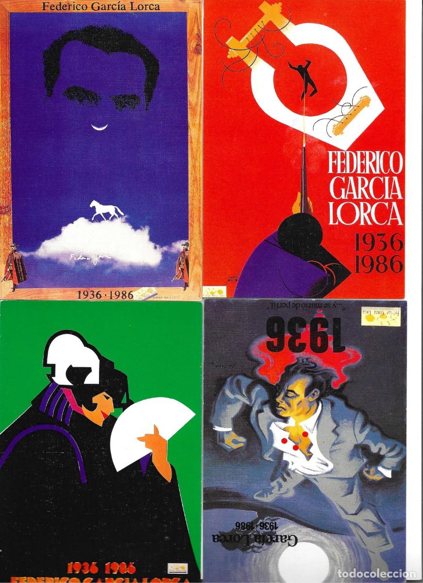 Postales: Carteristas en Homenaje a Federico Garc&iacute;a Lorca. Lote de 4 postales. 10,5 x 15 cms.