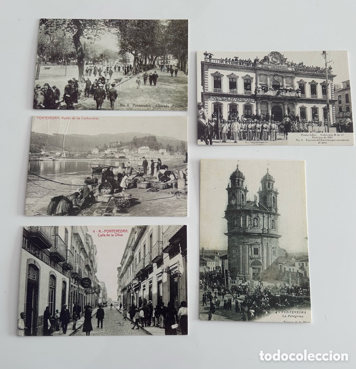 Postales: HISTORIA POSTAL DE GALICIA. 5 TARJETAS POSTALES DE PONTEVEDRA. COLECCI&Oacute;N CORREO GALLEGO Y EL MUNDO