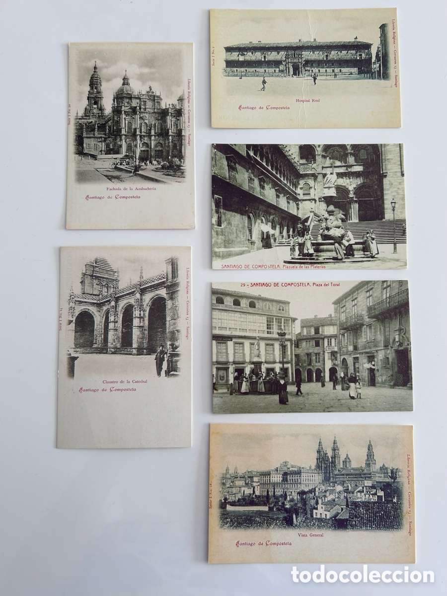 Postales: HISTORIA POSTAL DE GALICIA. 6 TARJETAS POSTALES DE SANTIAGO DE COMPOSTELA. CORREO GALLEGO Y EL MUNDO