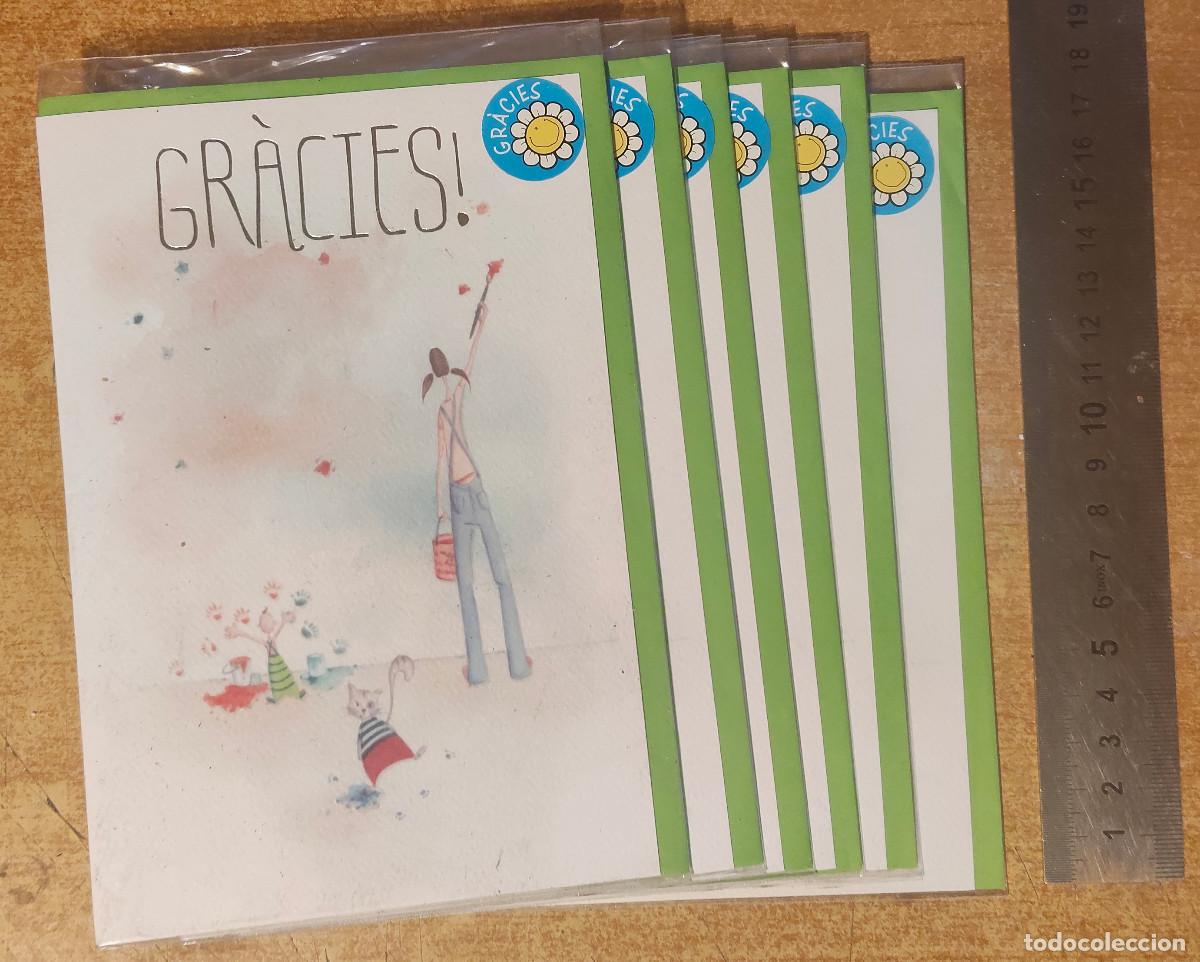 Postales: 6 Tarjetas de felicitaci&oacute;n - ilustracion &rdquo; gracies &rdquo; nuevas precintadas - catal&aacute;n