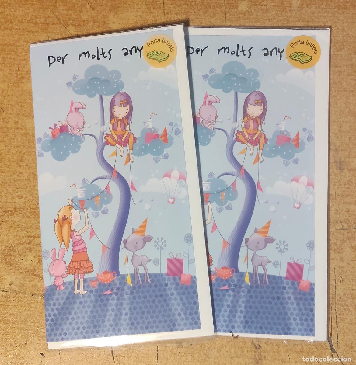 Postales: 2 Tarjetas de felicitaci&oacute;n - ilustracion &rdquo; per molts anys &rdquo; nuevas precintadas - catal&aacute;n