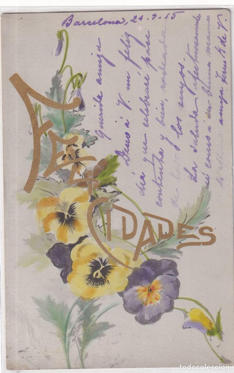 Postais: Postal felicitaci&oacute;n Felicidades flores. Escrita en 1915 Bartrina. Reverso sin dividir. circulada.
