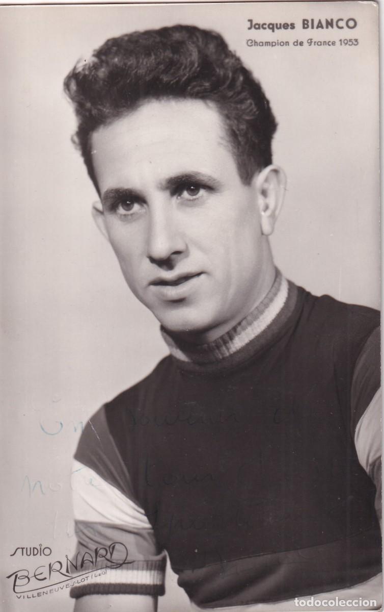 Coleccionismo deportivo: Postal con aut&oacute;grafo o firma original del ciclista franc&eacute;s Jacques Bianco