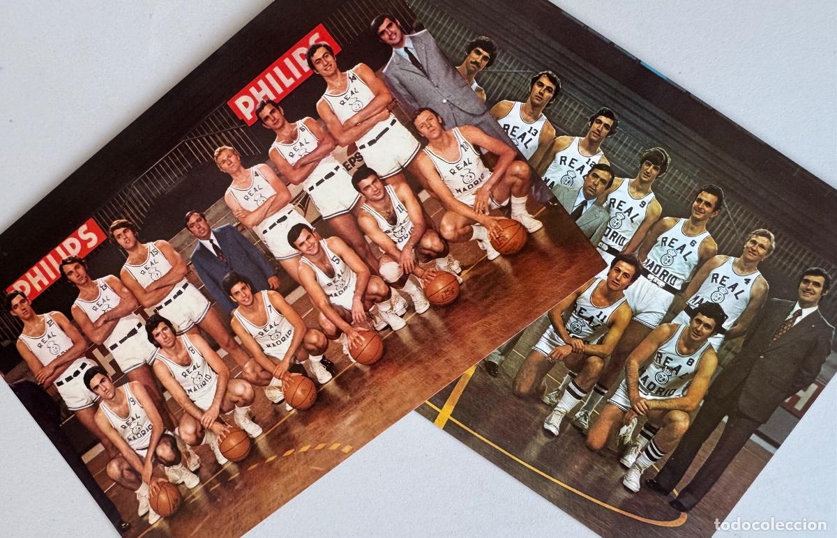 Coleccionismo deportivo: DOS POSTALES - REAL MADRID - EQUIPO BALONCESTO - TEMPORADA 1970 - 71 Y 1973 -FOTO LARA - RA&Uacute;L CANCIO