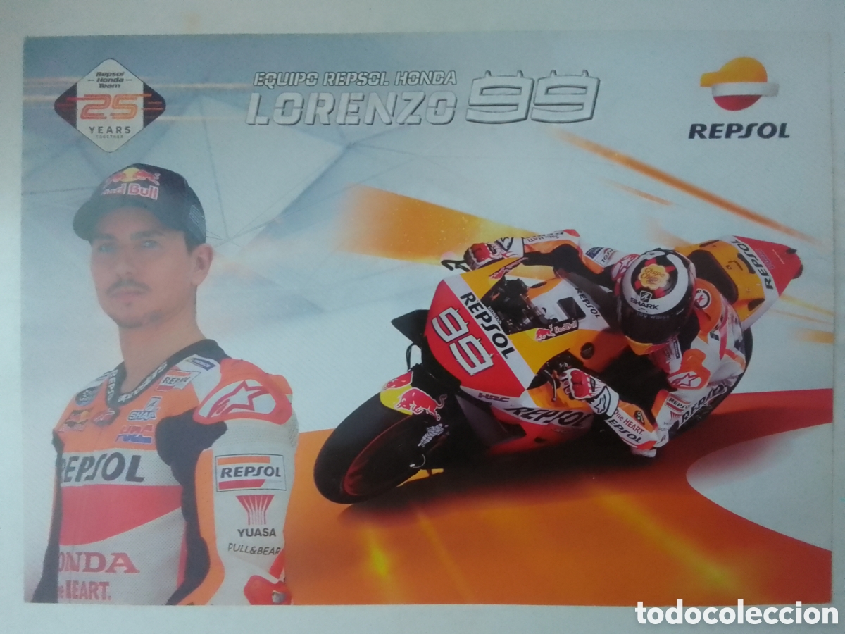 Coleccionismo deportivo: Postal Equipo Repsol Honda Lorenzo 99.