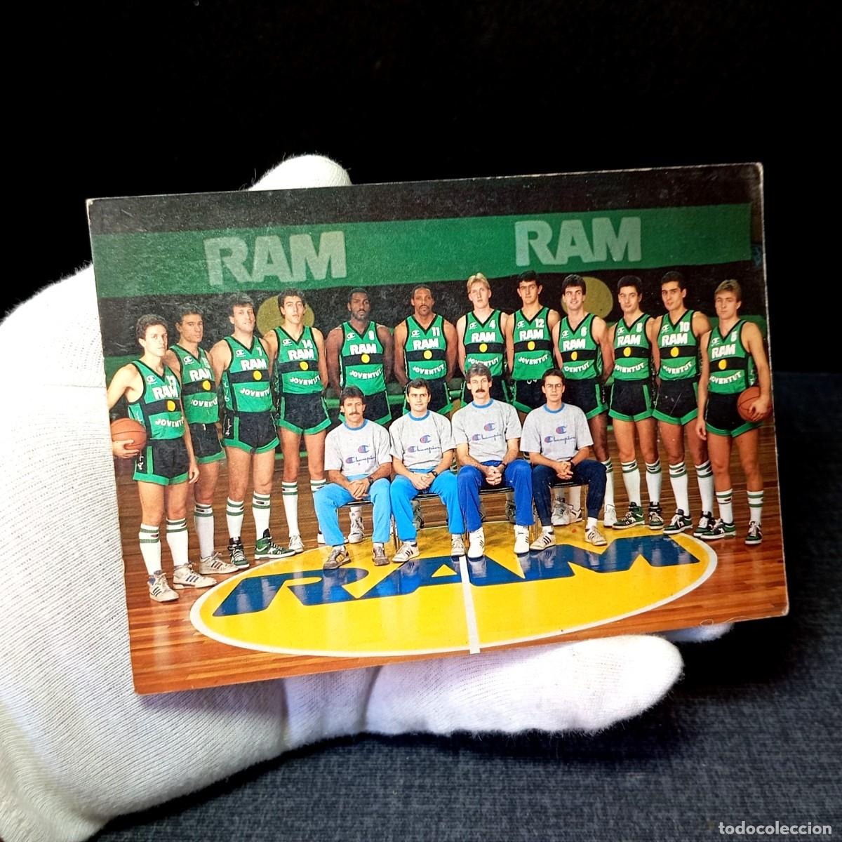Coleccionismo deportivo: Postal RAM Joventut Badalona 1987/88 - Villacampa, Margall, Jofresa, Montero - Dep. Legal 1987